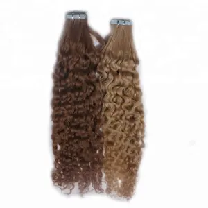 100% cuticle russian remy human hair extensions african american invisible kinky curly tape hair extensions