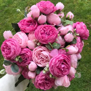 Soie Rose Pivoine Fleurs Artificielles Beau Flores Bouquet pour Fête De Mariage Décoration De La Maison Mariage Fleurs