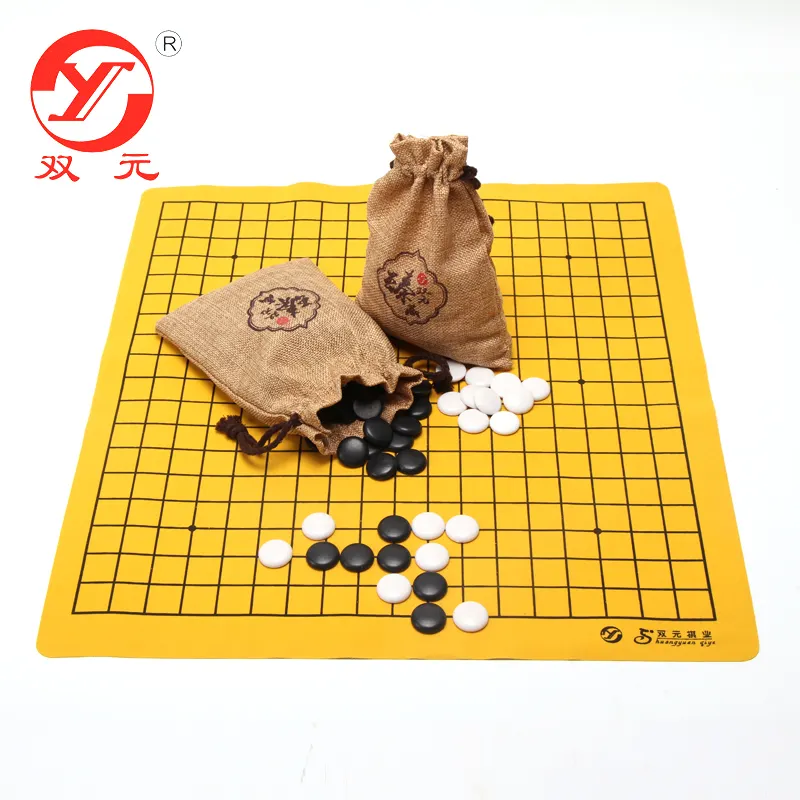 Single convex Melamine go game stones flax bags reversible folding imitation leather board chess board game set Chinese chess