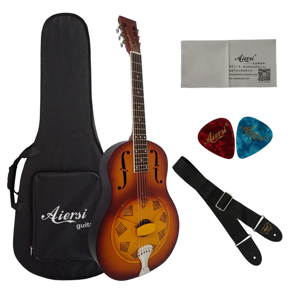 Custom Aiersi Brand Sunburst Vintage Metal Bass Resonator Guitar for Sale