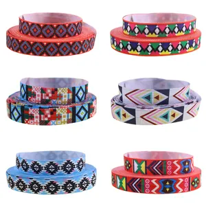 15mm Custom heat transfer Vintage Ethnic printed fold over elastic ribbon