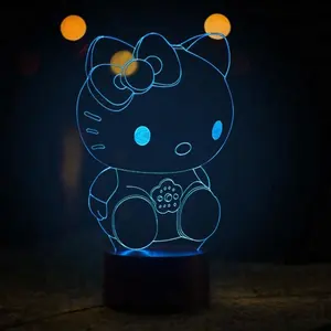 Luz LED nocturna 3D HELLO KITTY, 7 colores, perfecta para la habitación de bebé