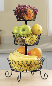 Organisateur de rangement de comptoir <span class=keywords><strong>en</strong></span> maille métallique noire à 3 niveaux <span class=keywords><strong>Panier</strong></span> de rangement pour fruits et légumes de cuisine Support décoratif Paniers de rangement pour aliments - Product Image 3