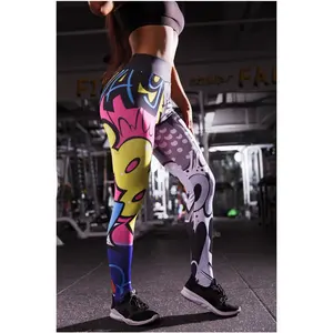 Custom ฟิตเนสกีฬาสวมใส่การ์ตูน3D พิมพ์ Gym Leggings สำหรับผู้หญิงกางเกงโยคะ