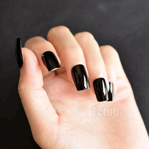 Puntas de <span class=keywords><strong>uñas</strong></span> metálicas <span class=keywords><strong>negras</strong></span> para decoración de <span class=keywords><strong>uñas</strong></span>, espejo largo en forma ovalada, superficie brillante, Kit completo de puntas de <span class=keywords><strong>uñas</strong></span>, 24 Uds. - Product Image 1