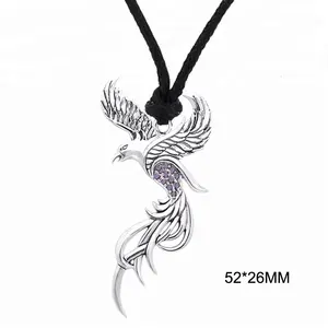 Husuru joyas antiguas de plata con cristal mitológico Phoenix cera mirando ajustable collar de cadena