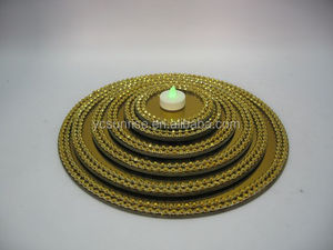 New Gold Wedding Mirrored <strong>Candle</strong> <strong>Holder</strong> , Mirror Glass Charger <strong>Plates</strong> With Decorative Beads Around