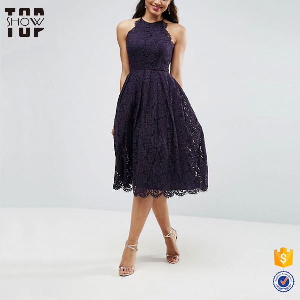 Express China Lace Scallop Midi Guangzhou Bridesmaid Dress Women 