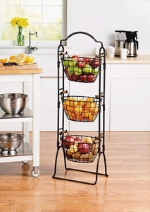 Panier <span class=keywords><strong>à</strong></span> <span class=keywords><strong>fruits</strong></span> et légumes en fil métallique <span class=keywords><strong>à</strong></span> 3 niveaux, support de rangement de cuisine réglable sur pied - Product Image 3