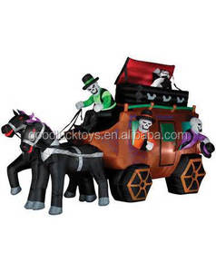Gonfiabile Gigante Da Halloween: Carrozza Di Zucca Con Scheletro (Grim Reaper) - 3,5 Metri, Illuminato, Per Esterni - 3