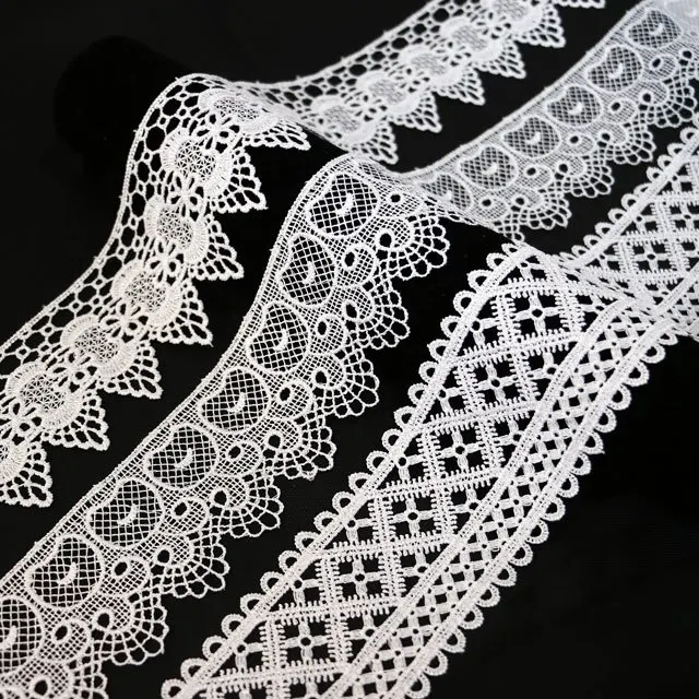 Water Soluble 100% Polyester Chemical Embroidered White Lace Ribbon Sewing Border Lace Trim