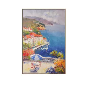 Pintura de faca mediterrânea, arte de decoração pintada à mão acrílica paisagens em tela