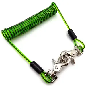 5.0mm retractable fishing dichroic spring coiled wire lanyard with zinc hook