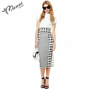 Manni contraste guinga imprime faldas en <span class=keywords><strong>un</strong></span> panel diseño cintura banda para <span class=keywords><strong>un</strong></span> ajuste favorecedor y lateral sexy hendidura - Product Image 1