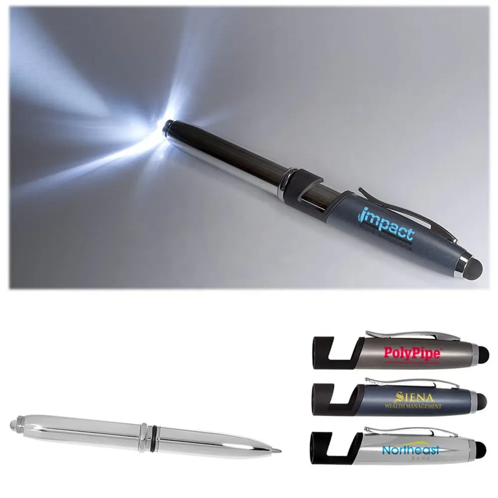 Multi-function Mental Stylus Pen LED Light Smartphone Stand Touch Screen Stylus Button Cell Batteries Ballpoint Pen