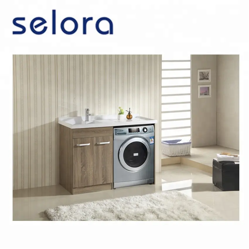 factory direct laundry vanity built-in washing machine cabinet with solid surface