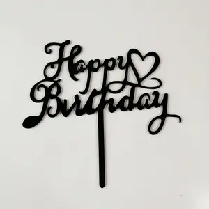 Goud Zwart Gelukkige Verjaardag Acryl Cake Topper Voor Taart Decoratie
