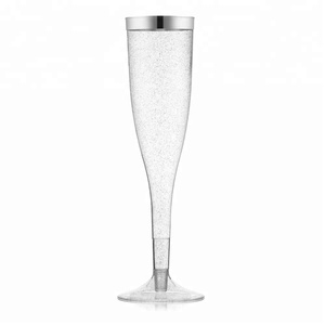 Wedding party glasses disposable Cocktail Gold Glitter Plastic 6.5oz Champagne Flutes