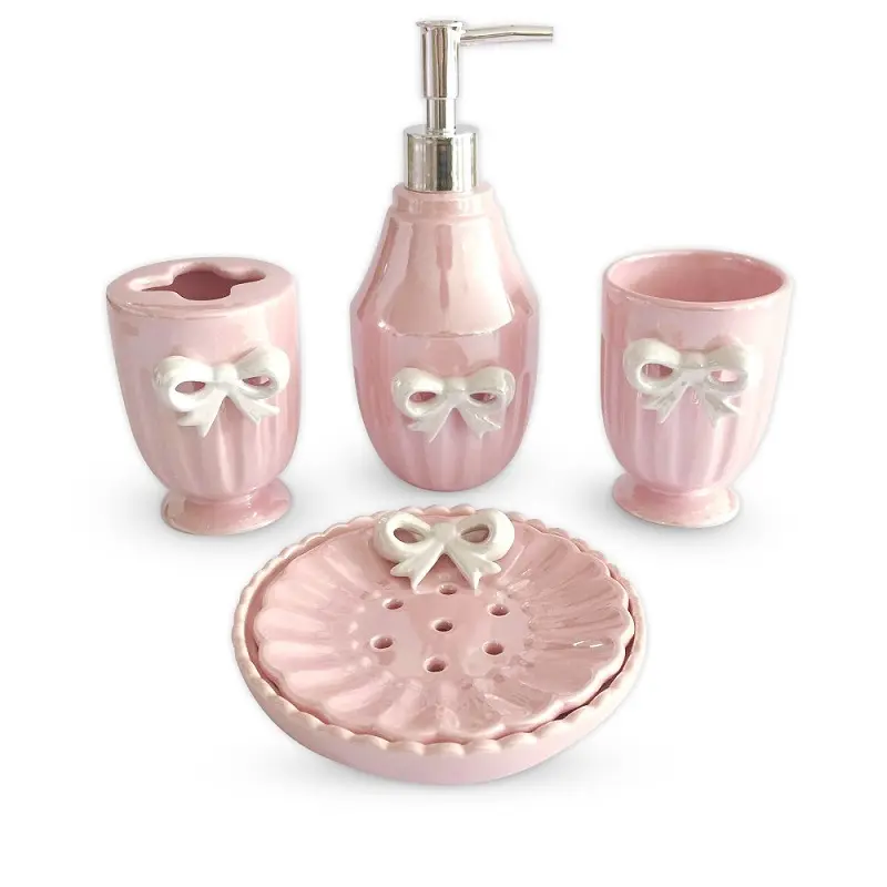 Roze Boog Keramische Dolomiet Home Decor Badkamer Accessoires Set