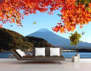 ZHIHAI Autumn red leaves mountains sky water print background sitting room wall decorative modern 3d wallpaper