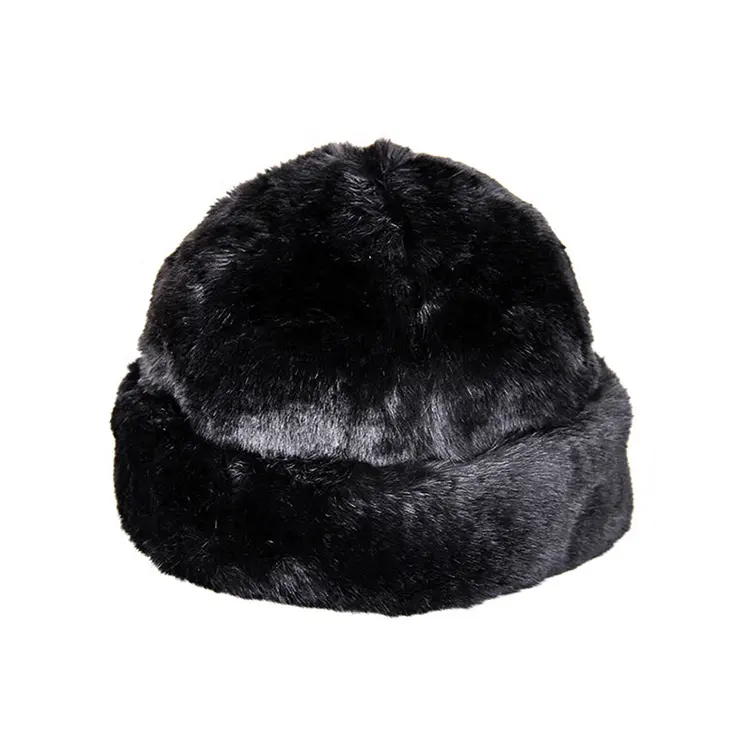 Custom Winter Warm Wool Skull Cap Rabbit Russian Style Fashion Cuffed Fur Winter Hat Beanie