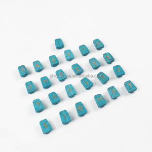 Set di 25 <span class=keywords><strong>Pietre</strong></span> Semipreziose all'Ingrosso, Turchese <span class=keywords><strong>Blu</strong></span> con Incisioni in Oro - Product Image 2