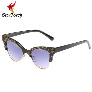 2018 de la moda retro nuevas gafas de sol ojos de gato retro medio marco remaches tendencia señoras gafas de sol - Product Image 1