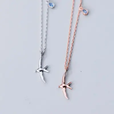 Korean Animal Bird Pendant Necklace 925 Sterling Silver Jewelry