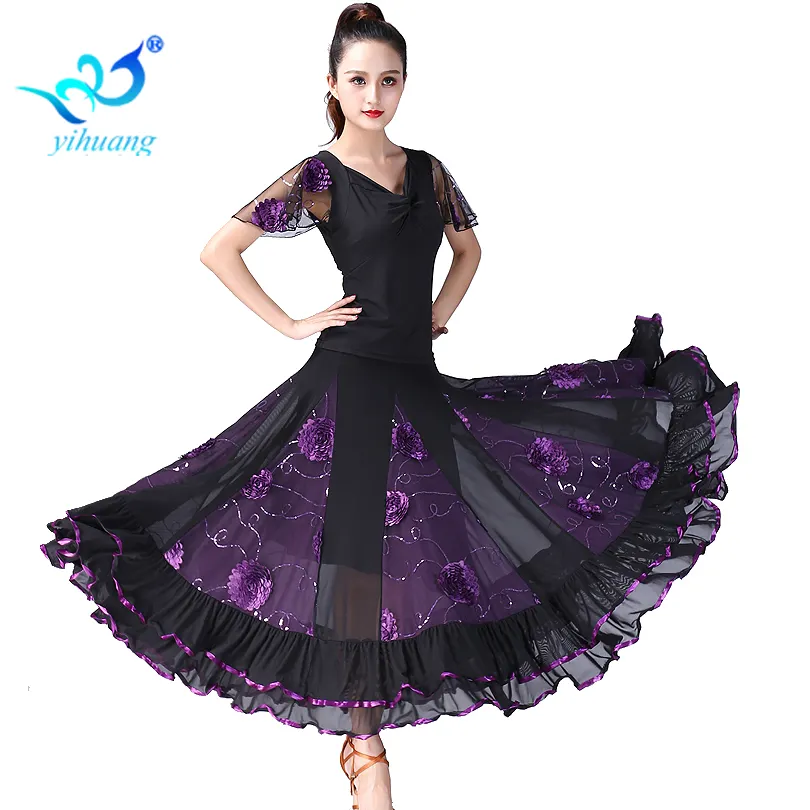 SGS09AP S-XL New Women Ballroom Smooth Tango Flamenco Full Circle Dance Skirt 