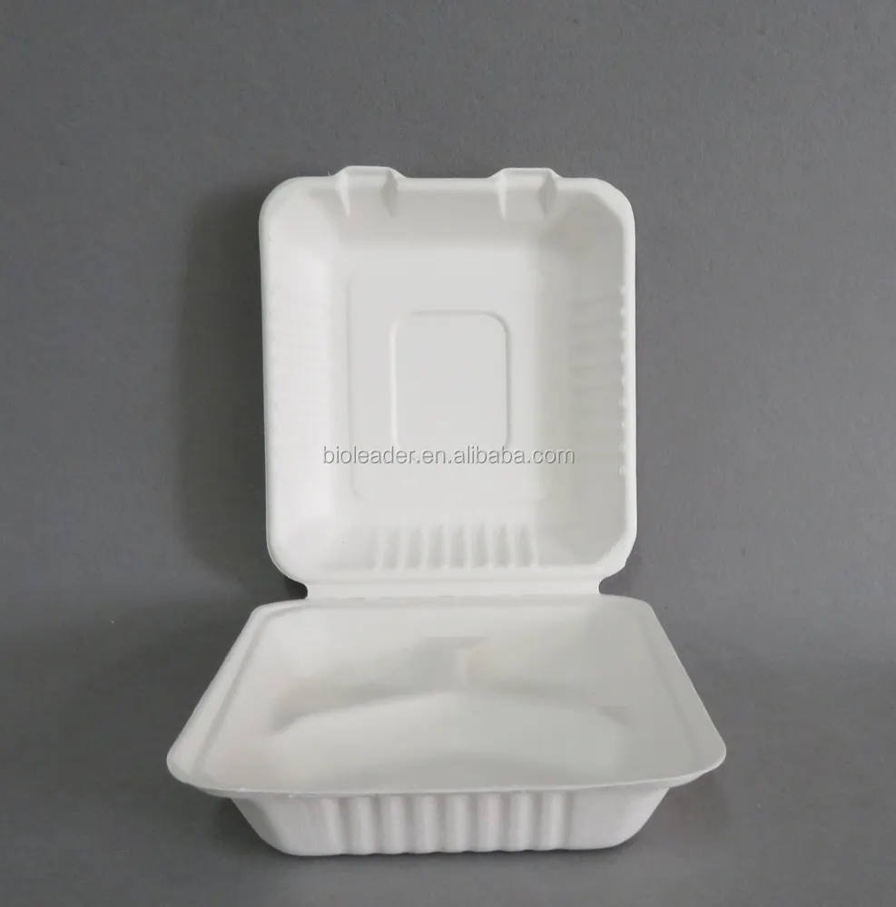Biodegradáveis Bagaço de Cana 8 "x 8" 3 Compartimento Lunch Box