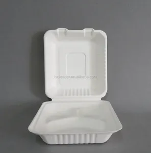 생분해 성 사탕 수수 Bagasse 8 "x 8" 3 구획 도시락