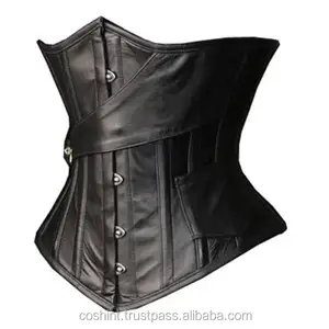 COSH CORSET Underbust Steelboned Waist Training Heavy Duty Black Leather Corset With Belts Steampunk And Gothic Corset Vendnors