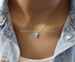 LS-D7705 Hot Sale <strong>Opal</strong> Cross Charm <strong>Necklace</strong> Blue Green Cross Jewelry Women Gold Silver Chains <strong>Necklace</strong> - Product Image 2