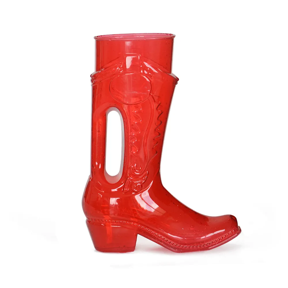 China factory wholesale clear red vintage western cowboy boot plastic yard cup