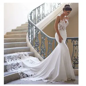 FA102 Mermaid gelinlik elbise uzun kollu 2022 Vestidos de novia Vintage dantel sevgiliye boyun gelin kıyafeti Backless gelinlikler