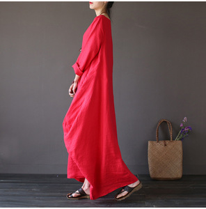 Wholesale Pure Color Women <strong>Linen</strong> <strong>Dress</strong> Comfortable Plus Size <strong>Maxi</strong> Loose <strong>Linen</strong> <strong>Dress</strong> - Product Image 2