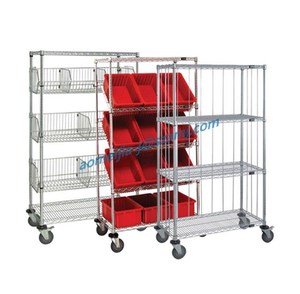 4-Tier הרכבה סל מדפי תיל תעשייתי עם ארבעה גלגלים - Product Image 1