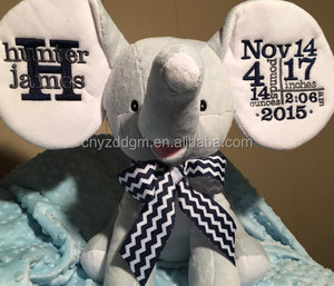 Vendita calda peluche peluche monogramma elefante annuncio di nascita giocattolo ricamato - Product Image 5