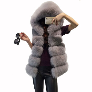 Venta al por mayor Jtfur moda abrigo de piel de zorro mujeres felpa invierno sin mangas <span class=keywords><strong>Chaleco</strong></span> de piel sintética - Product Image 1