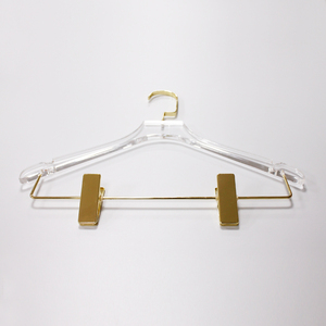 Venta al por mayor de acrílico claro abrigo trajes de ropa perchas con oro clips para casa/tiendas de ropa tamaño personalizado y logotipo impresión de - Product Image 4