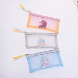 Mesh Pencil Bag Original Style Laser Pencil Case For School Half Visible Stationery Bag