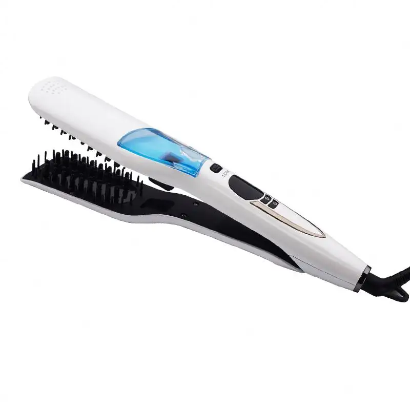 White Ceramic Comb Electric Mist Sprayer Hair Straightening Steam Hair Straightener
