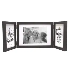 New Design Three Picture Frame 4x6'' 5x7'' Wooden Folding Black Collage Hinged Folding Triple Photo Frames