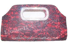 Beaded Florals D Cut Fancy Clutch <b>Purse</b> up to 1L Capacity Party Use Flap Closure - Product Image 2