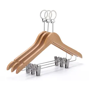 Natural Wooden Security Anti-Theft Hanger Hotel Hanger with Clips