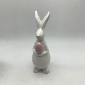 أزياء بسيطة الأبيض المزجج السيراميك زينة عيد الفصح أرنب التماثيل - Product Image 4