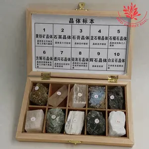 教育用品木箱10種類の水晶鉱物と岩の標本
