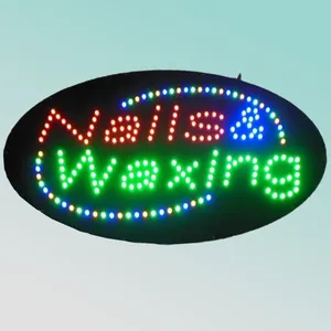 CE indoor oval high bright flashing open 68X38cm ABS led nail waxing sign board