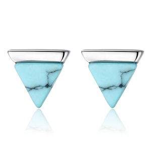 CZCITY <span class=keywords><strong>Orecchini</strong></span> a Perno in <span class=keywords><strong>Argento</strong></span> Sterling 925, Design Triangolare alla Moda, Vintage Minimalista con Turchese per Donne - Product Image 1