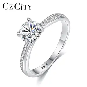 CZCITY Bling anillos de la joyería de las mujeres de mujer joyería nupcial de la boda de piedras preciosas S925 de plata esterlina anillos